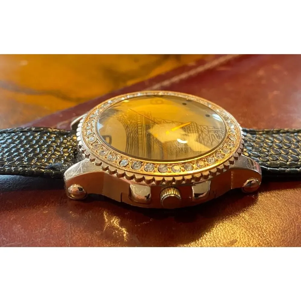 Women's 38mm Gold Tone Eifel Tower Watch with Crystal Accents